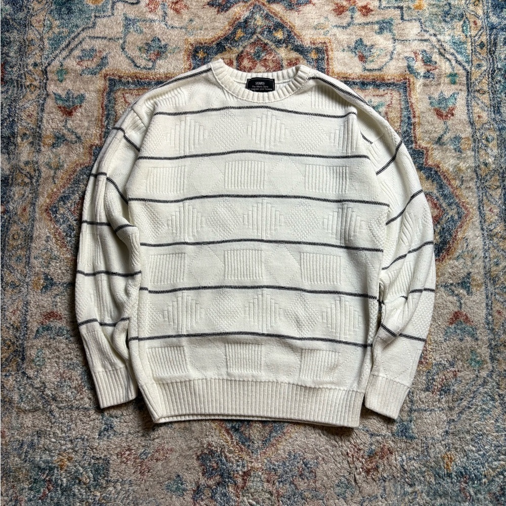Vintage Sears Striped Shapes Pullover Sweater Medium